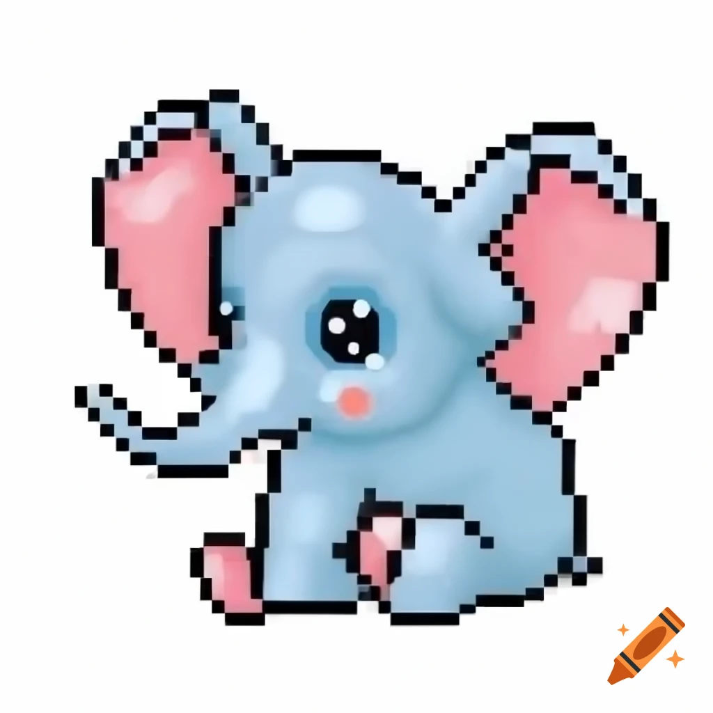 Pixel art cartoon drawing of a baby elephant