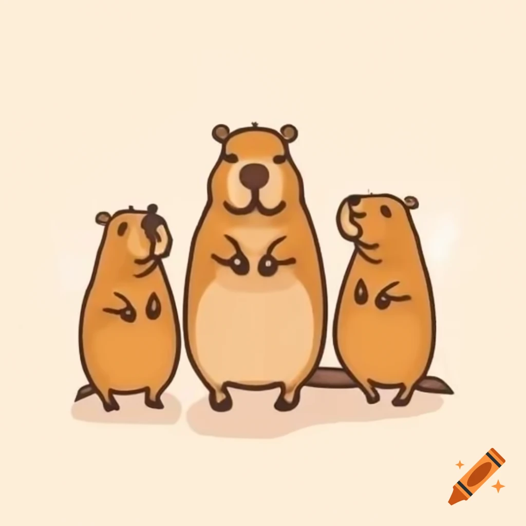Group of cheerful capybaras celebrating