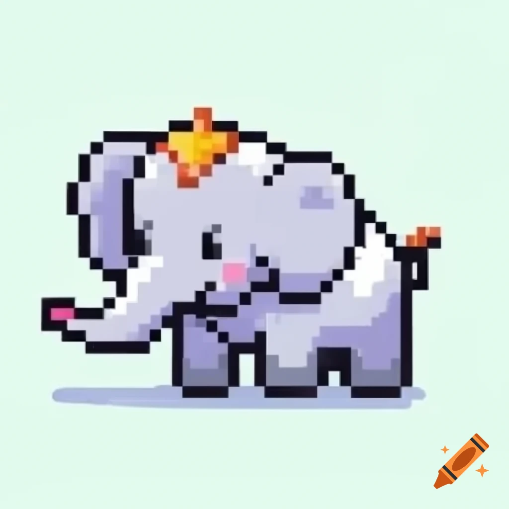Cartoon pixel art of a baby elephant in vibrant colors