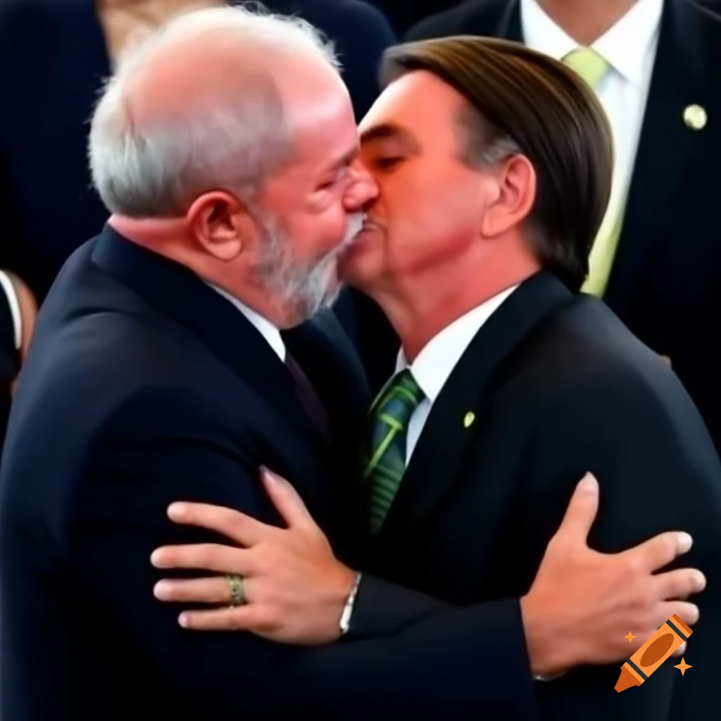 Lula and Jair Bolsonaro sharing a kiss