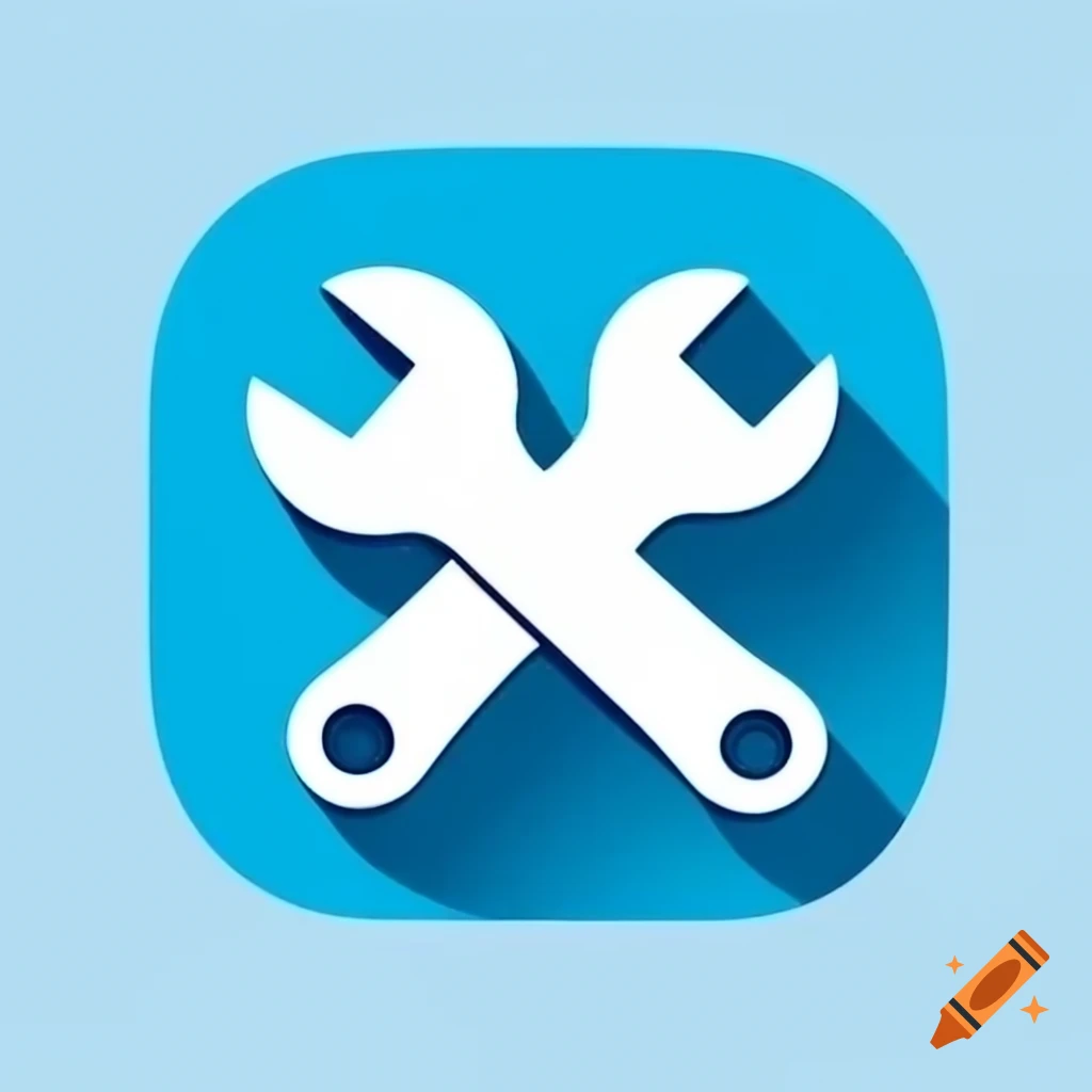 Vibrant flat icon of a wrench in blue and white hues