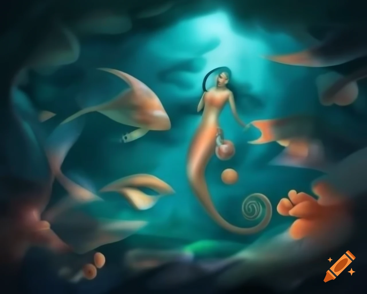 Hyper realistic and detailed abstract art featuring fish and coral closeup