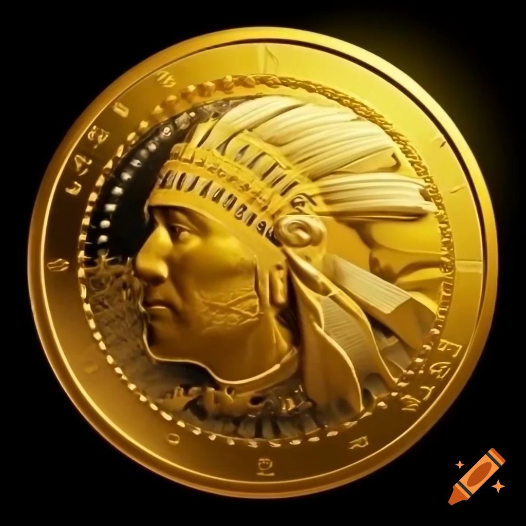 Gold crypto token featuring Native American chef face on Craiyon