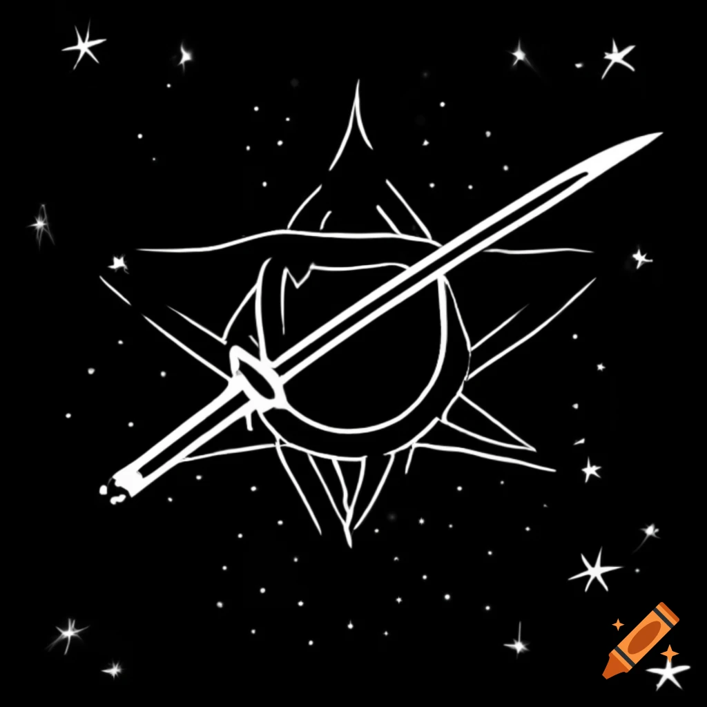 Abstract katana dissolving into galaxy with crow silhouette, Japanese minimalism