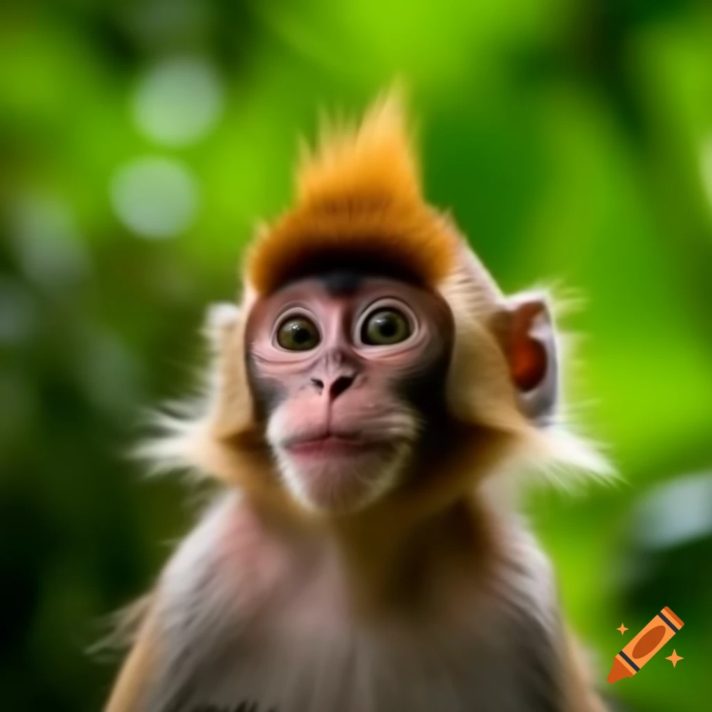 Playful monkey surrounded by lush greenery
