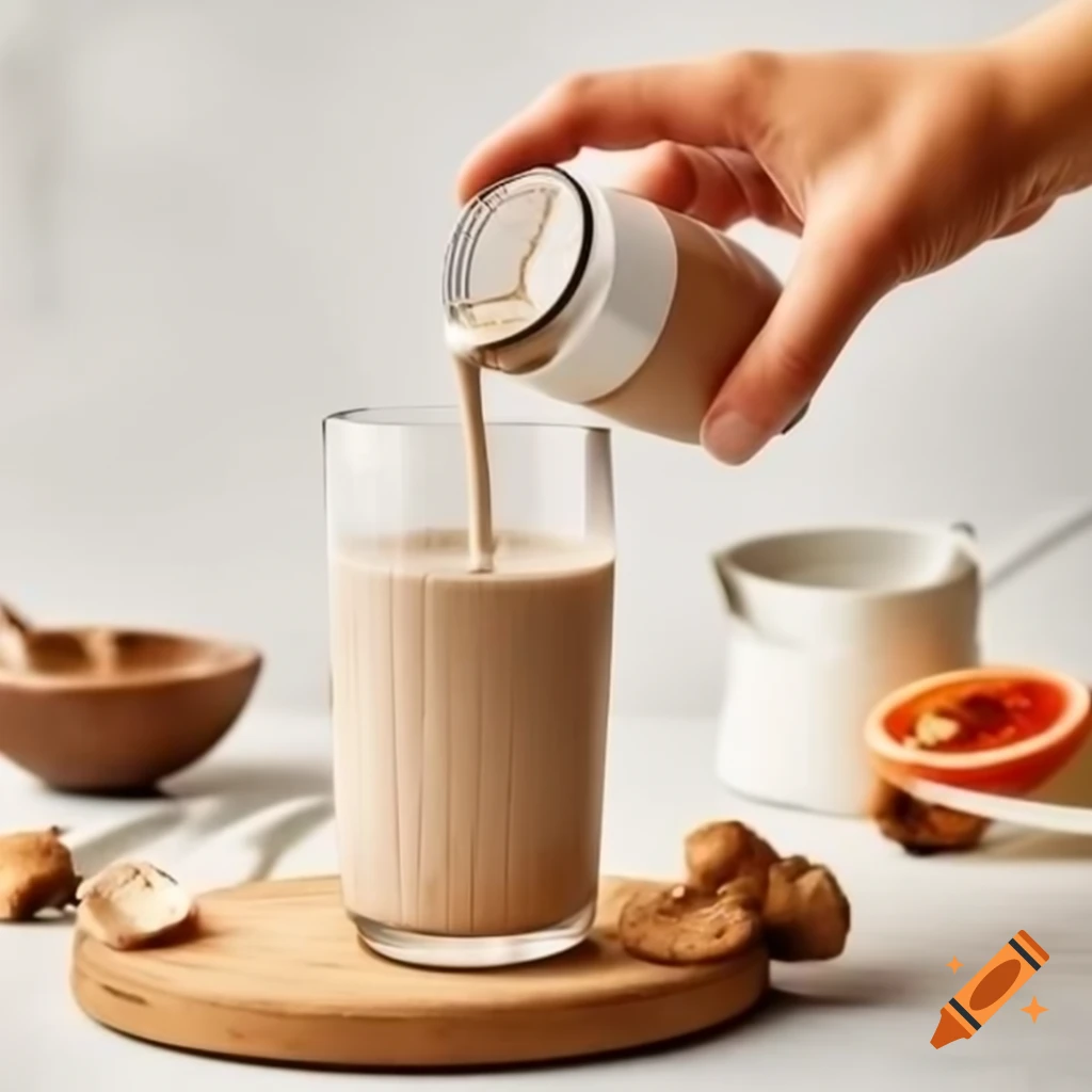 Mushroom cocoa powder smoothie in a glass