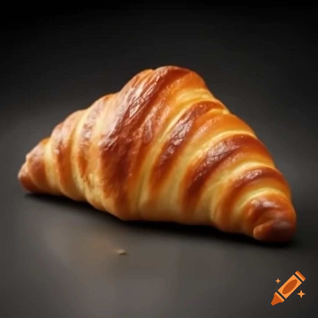 Freshly baked golden-brown croissant, flaky texture