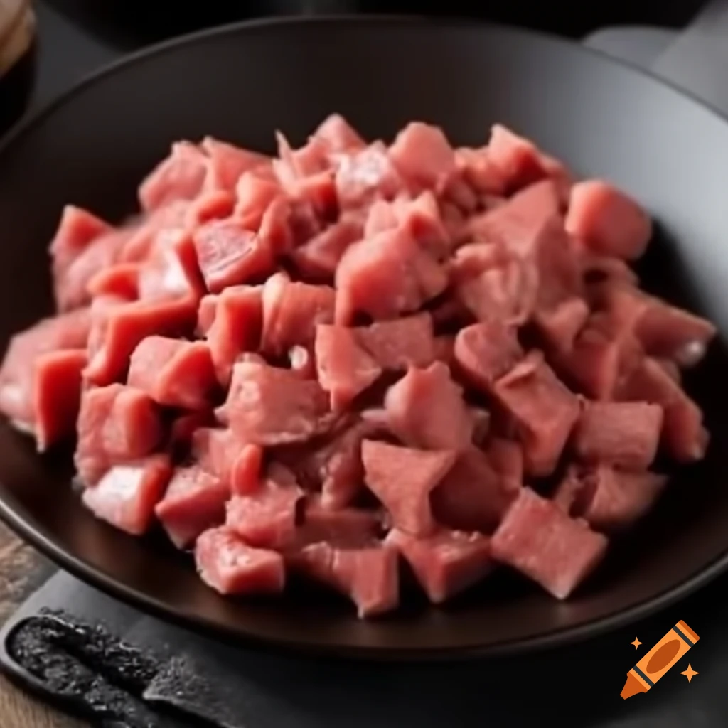 Diced goat meat prepared for cooking