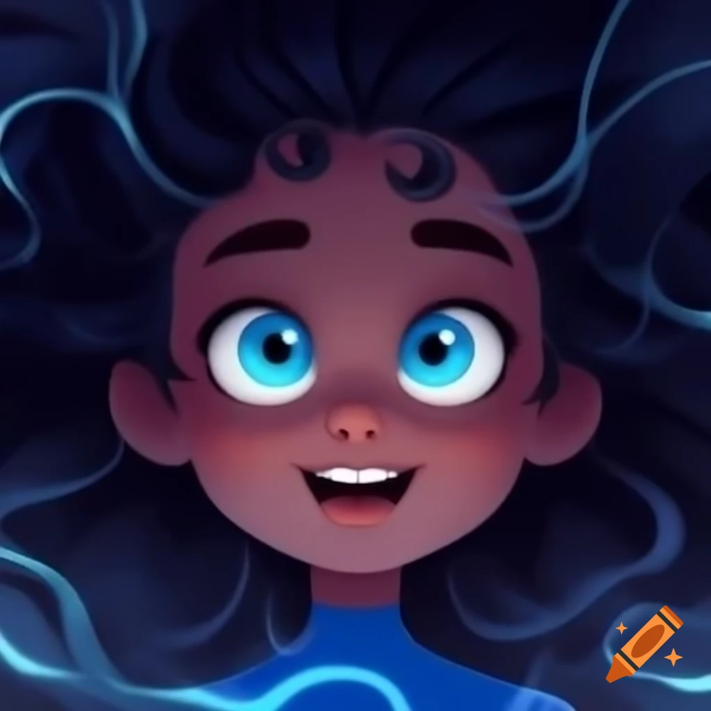 Happy girl with dark hair and blue eyes, smiling