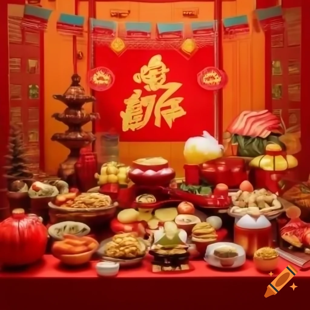 Chinese New Year family celebration with traditional decorations