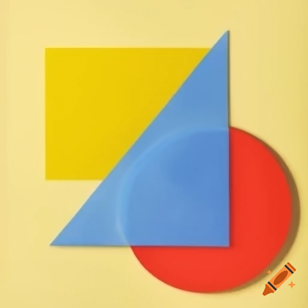 Realistic drawing featuring yellow square, blue triangle, and red circle