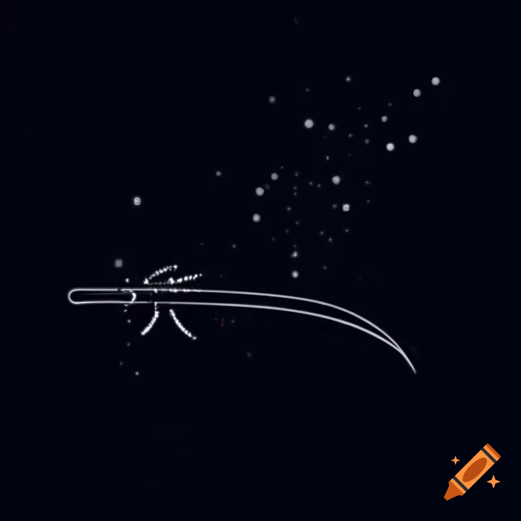 Abstract katana dissolving into galaxy with crow silhouette, Japanese minimalism