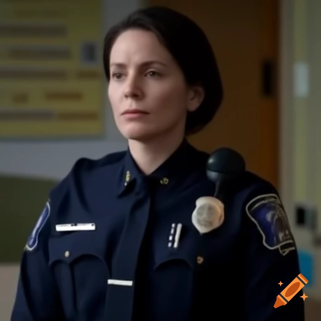 Tired-looking woman police officer
