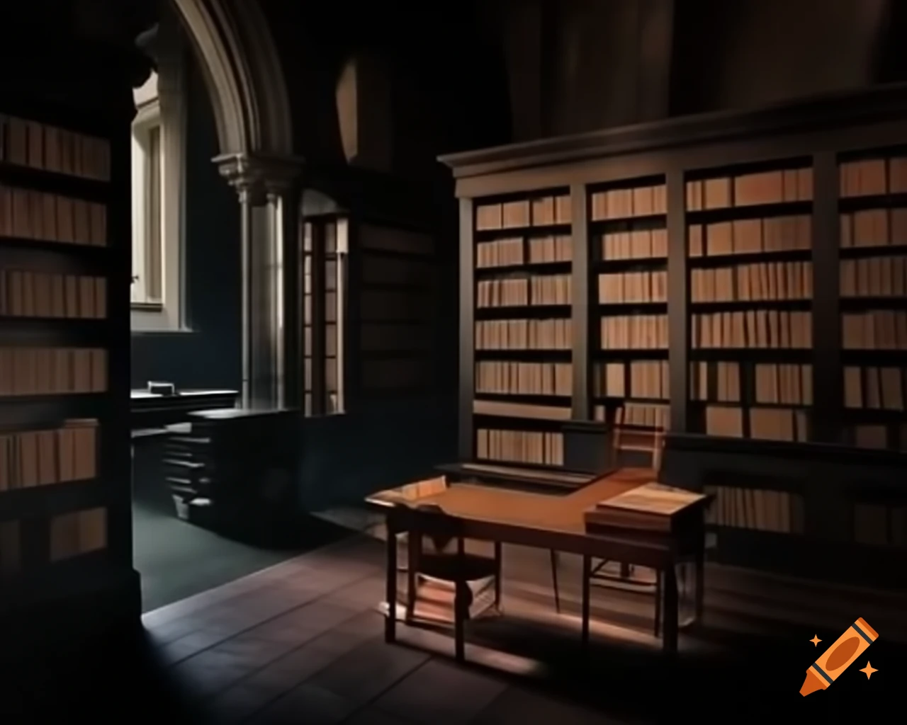 Library inside a dark castle with medieval architecture on Craiyon
