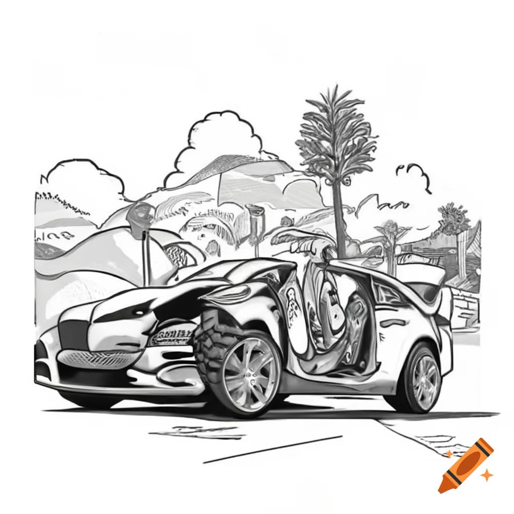 Detailed storyboard of a car crash involving a couple in a luxurious convertible at Monte Carlo hills