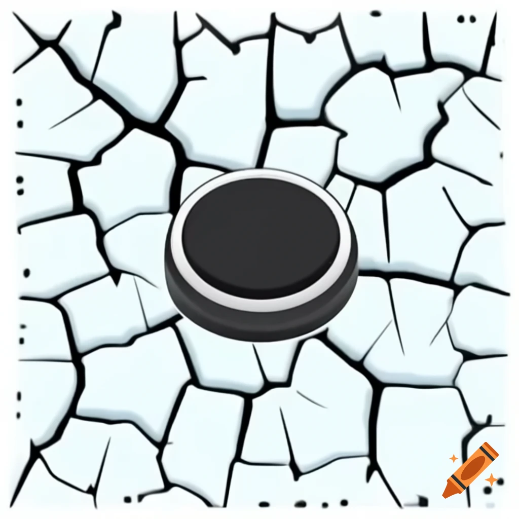 Hockey puck resting on cracked ice surface