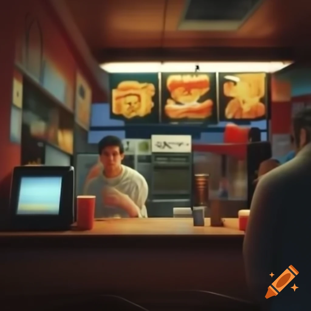 Customer ordering hot dog and cola at snack bar