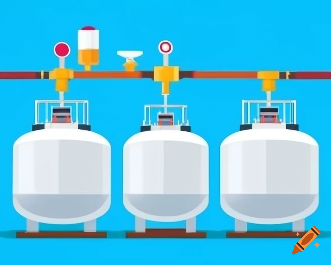 Industrial tanks and mixers connected for liquid transfer