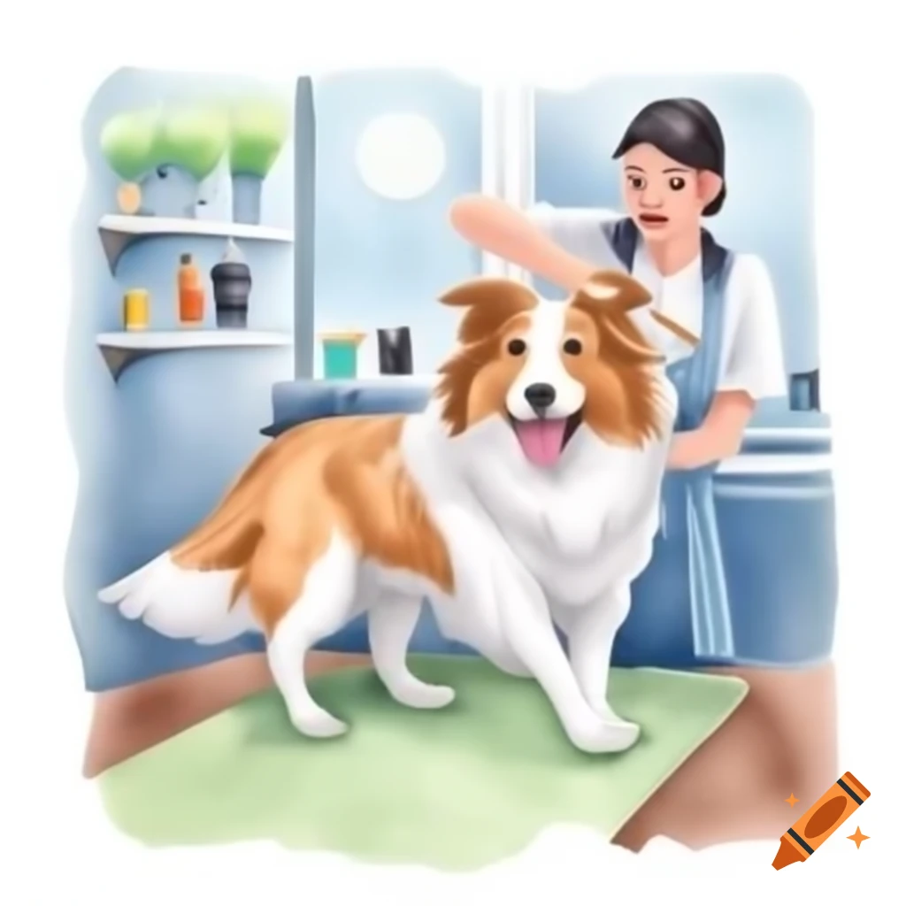 Collie dog enjoying grooming session with a happy demeanor