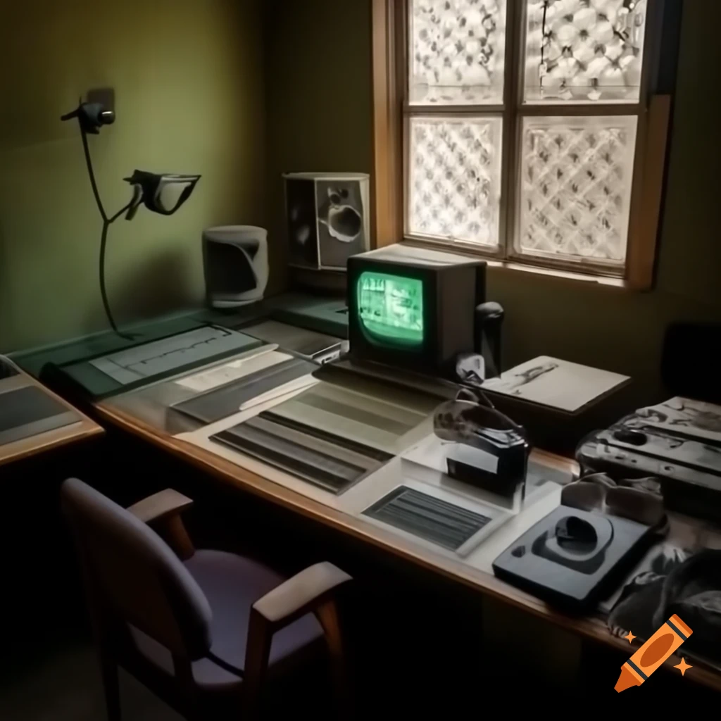 Old command room or studio in Iran from 1990 with sound-absorbing walls ...