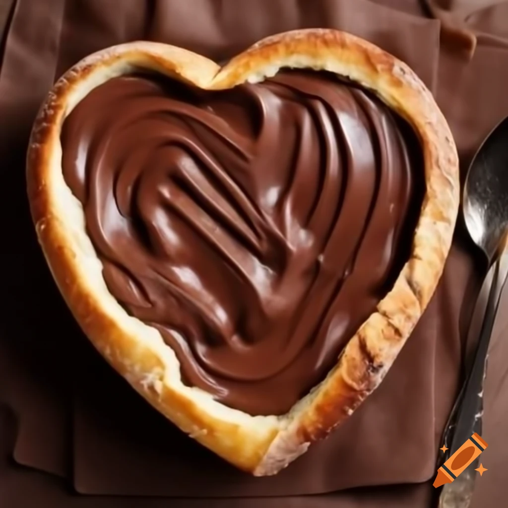 Heart-shaped slice of bread spread with Nutella