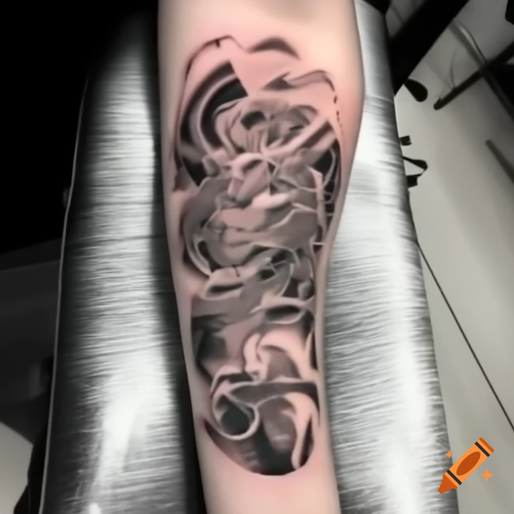 Black and white Japanese style forearm tattoo design representing good vs evil