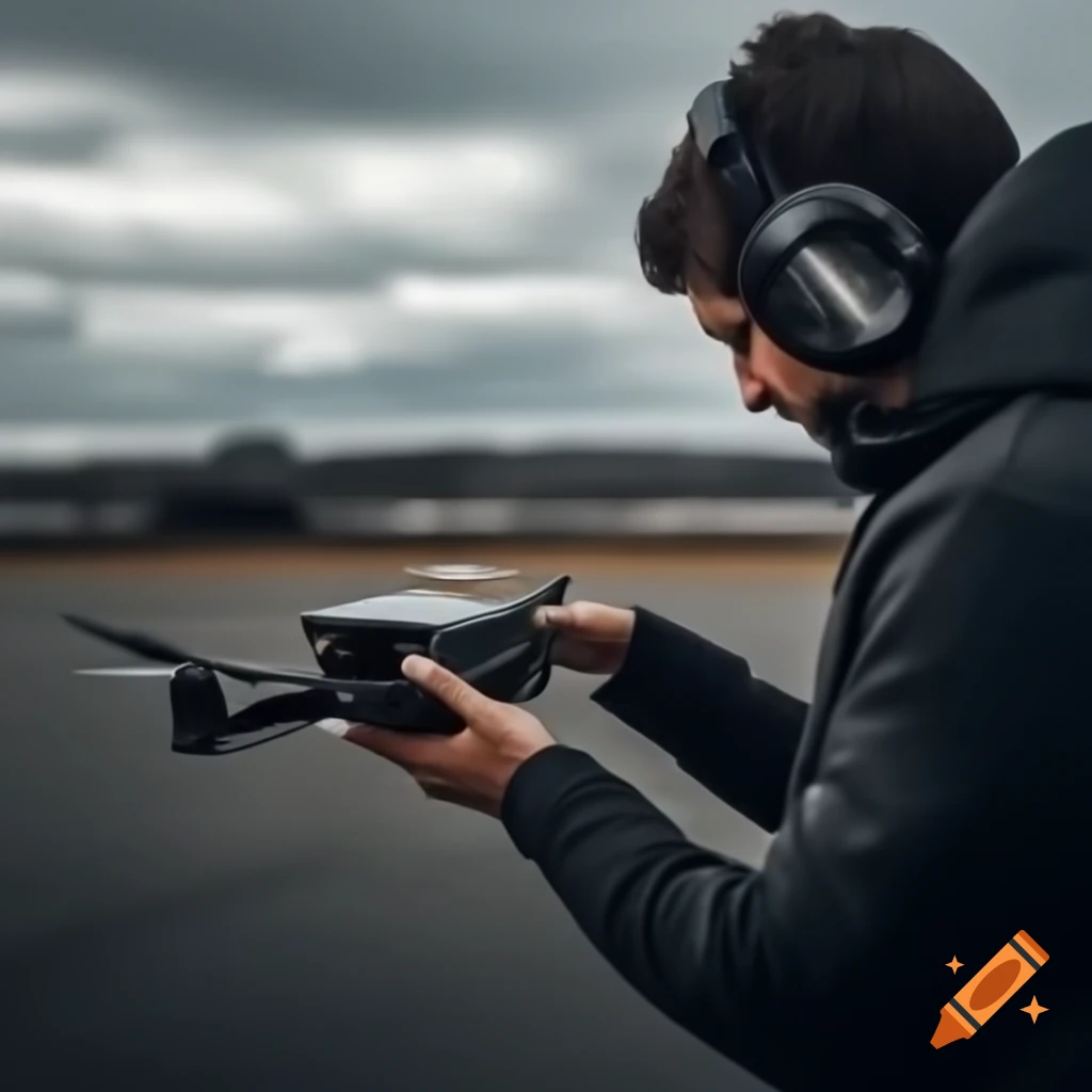 Instructor inspecting drone propeller for safety