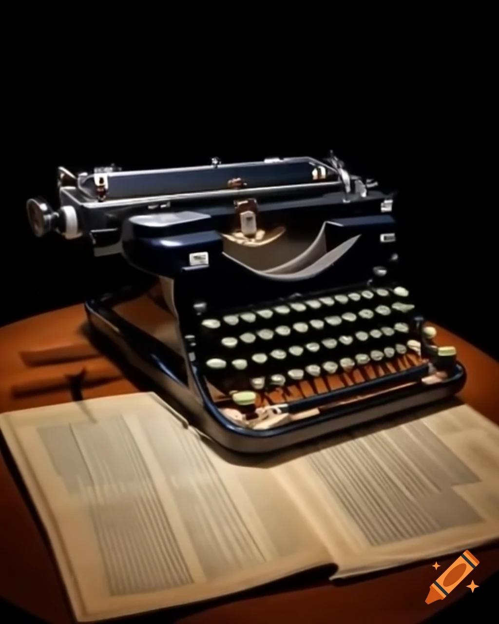 Old typewriter beside its creator in 1868