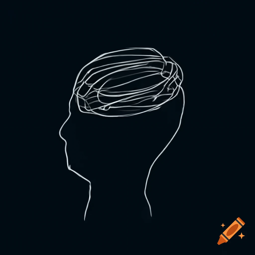 Minimalist faceless human head with hollow expression and scribbled lines