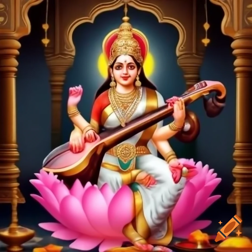 Saraswati Puja celebration with devotees and offerings