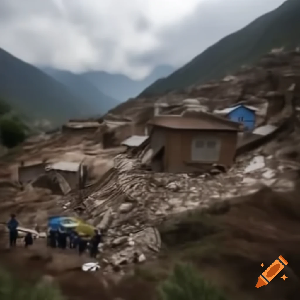 Search and rescue team responding to earthquake in remote mountain village