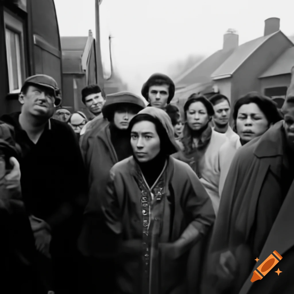 Two groups of people arguing in a village street