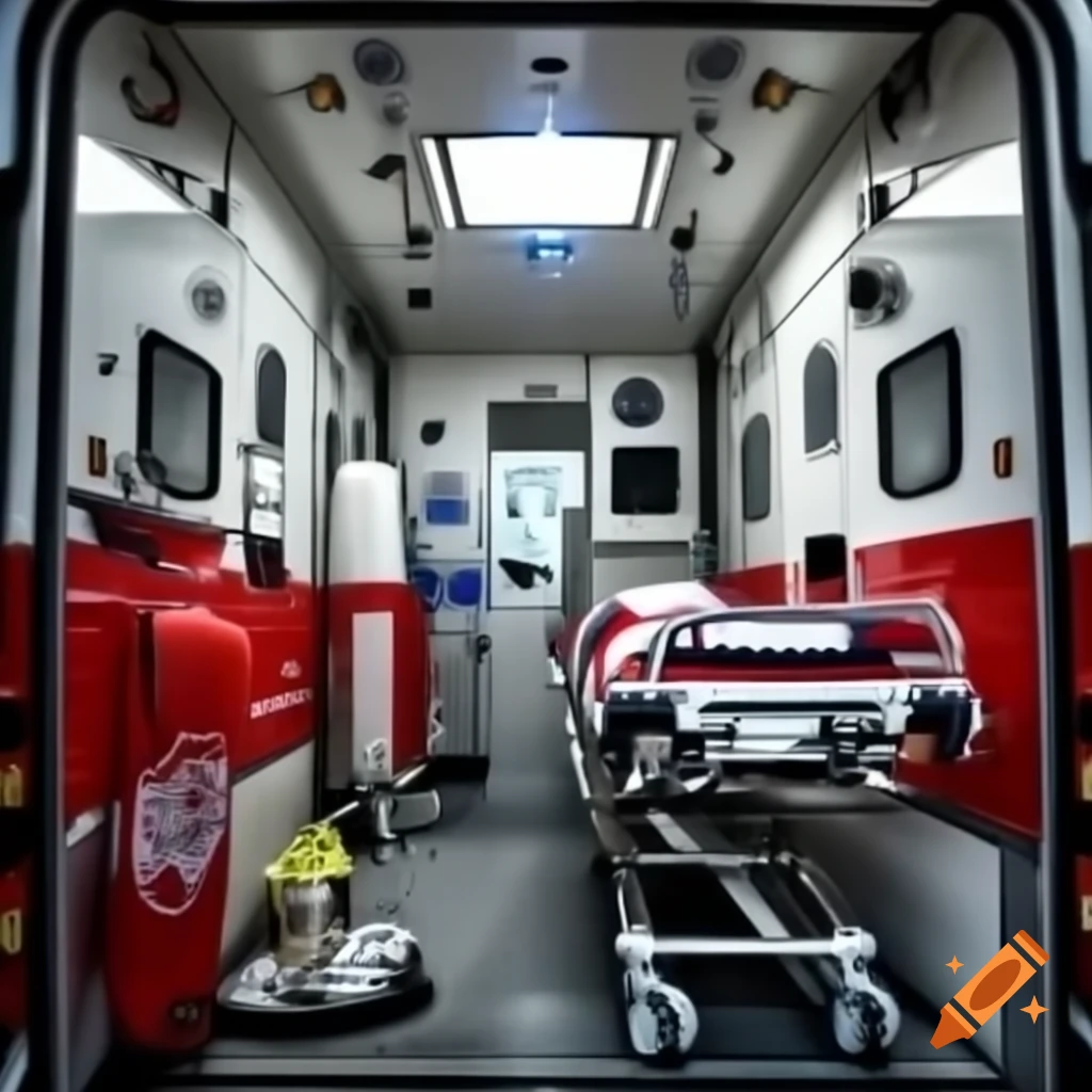 Logo of Sanraksha Hospital on ambulance with emergency medical equipment