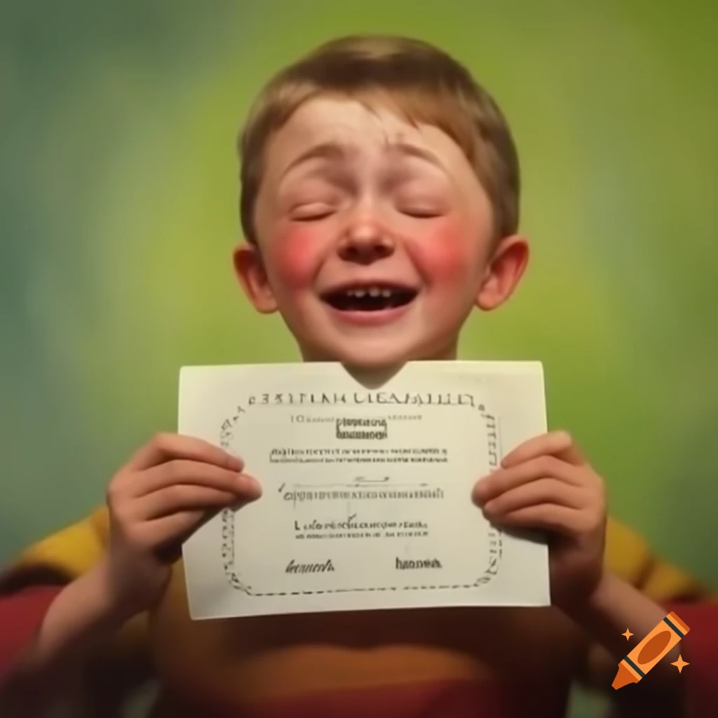 Boy holding acceptance letter with joyful tears in his eyes