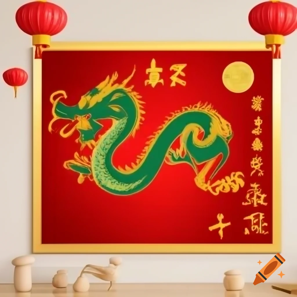 2D bulletin board design for Chinese New Year 2025, Year of the Wood Dragon, red theme