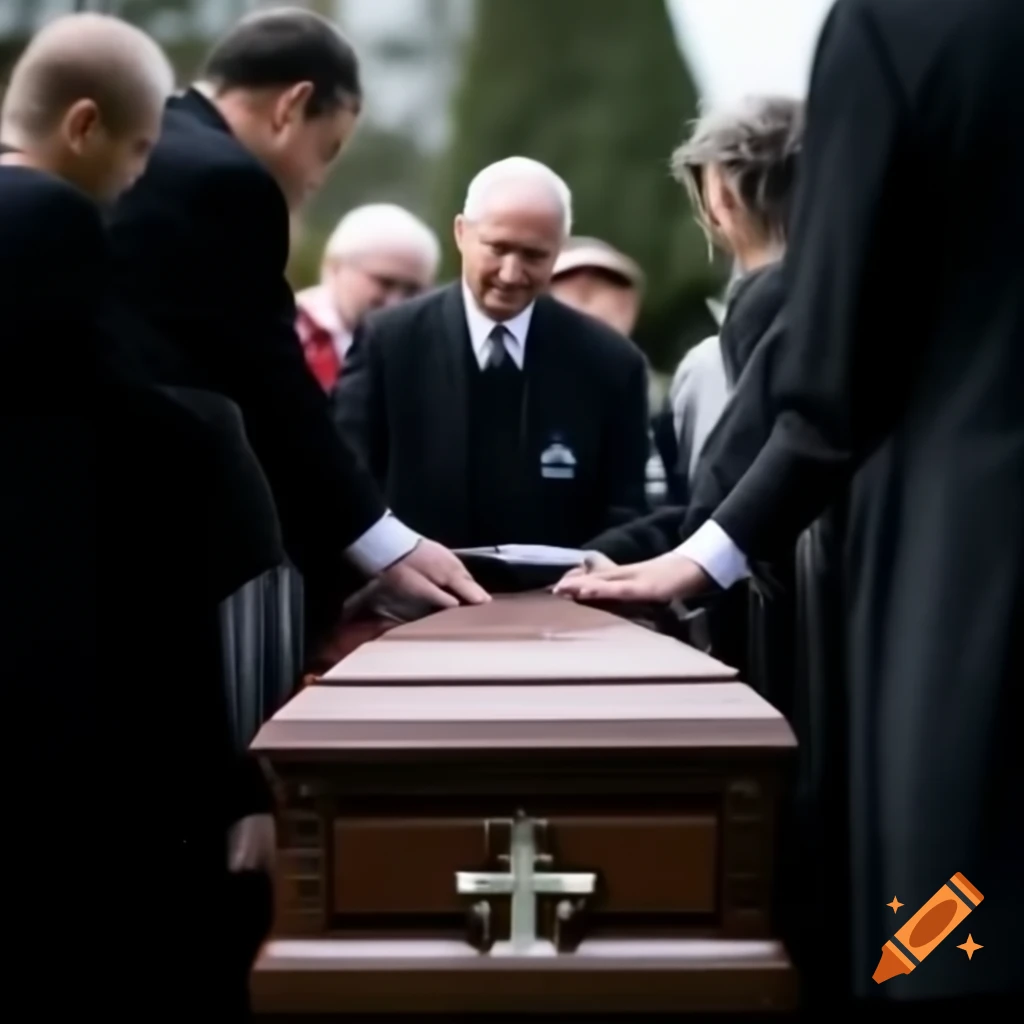 Funeral service with pastor blessing casket being lowered into grave