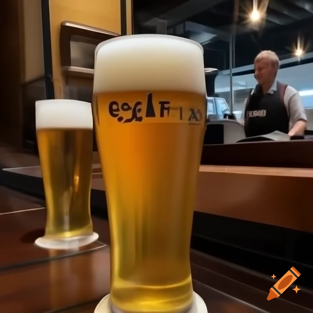 Waitress serving beer glasses in a restaurant