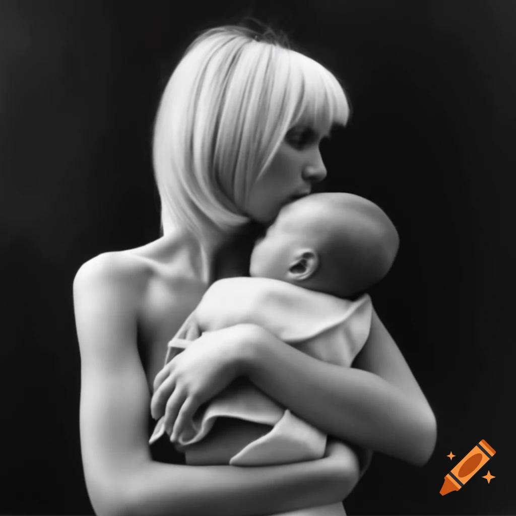 Blond woman holding a baby