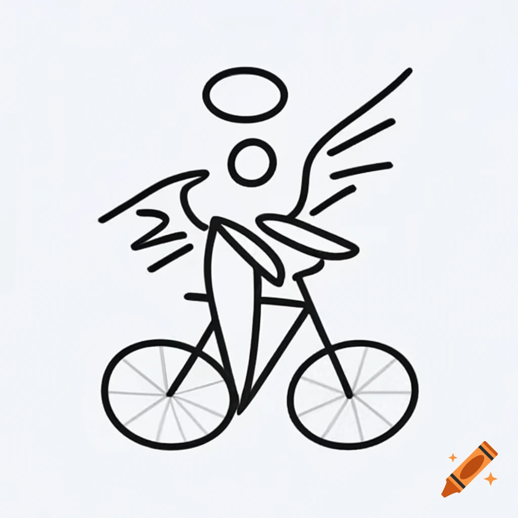 Picasso-style depiction of an angel riding a bicycle