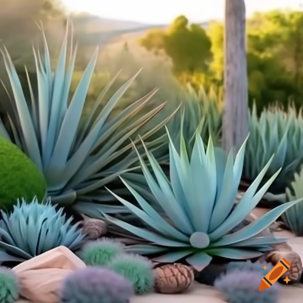 Landscape design featuring Agave Americana, Euphorbia, and Aloe plants