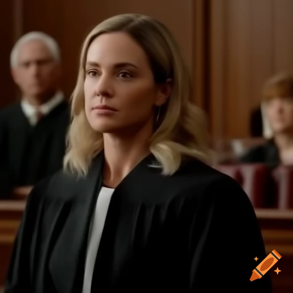 Female lawyer presenting a case in a courtroom