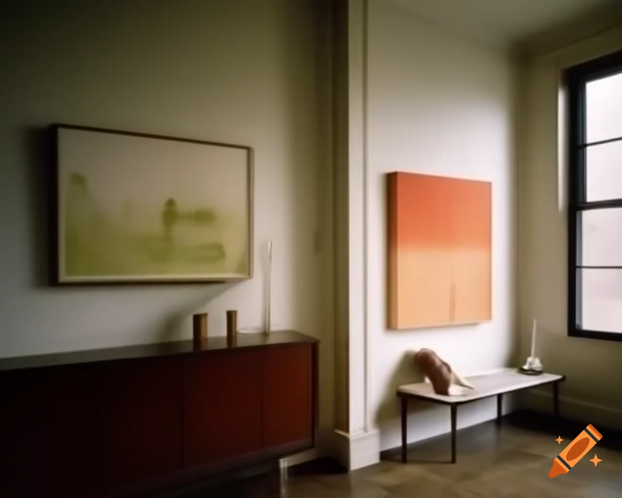 Living room before and after Moya’s Painting transformation, showing dated space and modern update