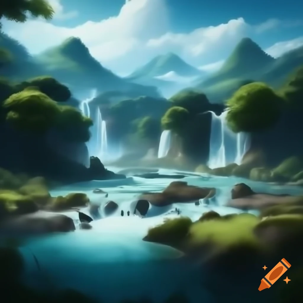 Scenic river with waterfalls surrounded by lush greenery