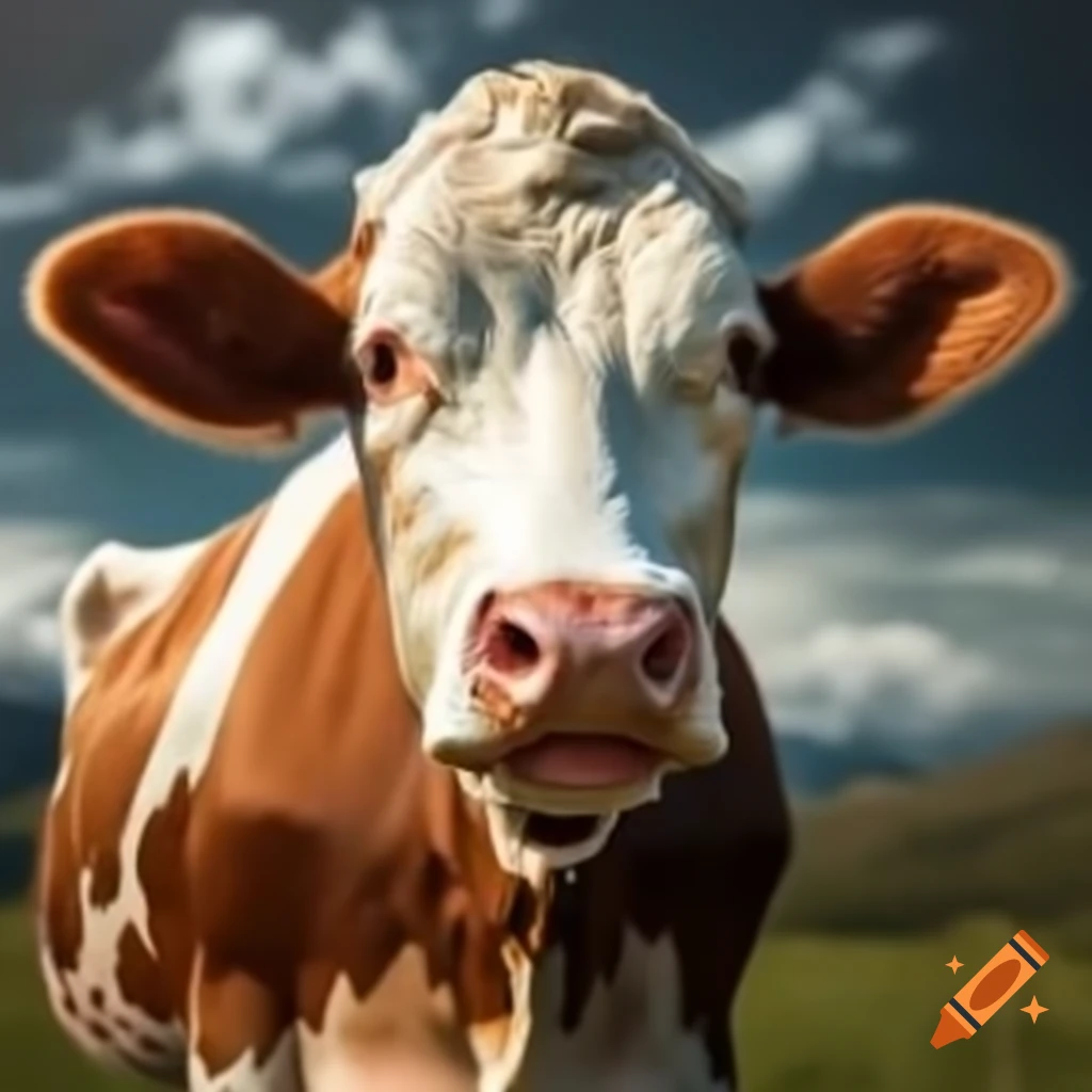 Sad cow in a pasture