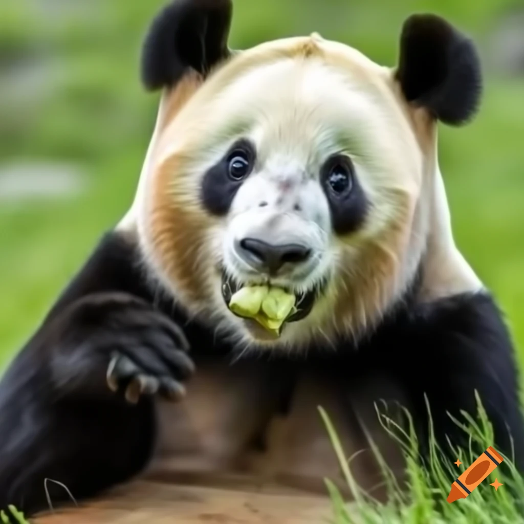 Panda eating bamboo in a natural setting