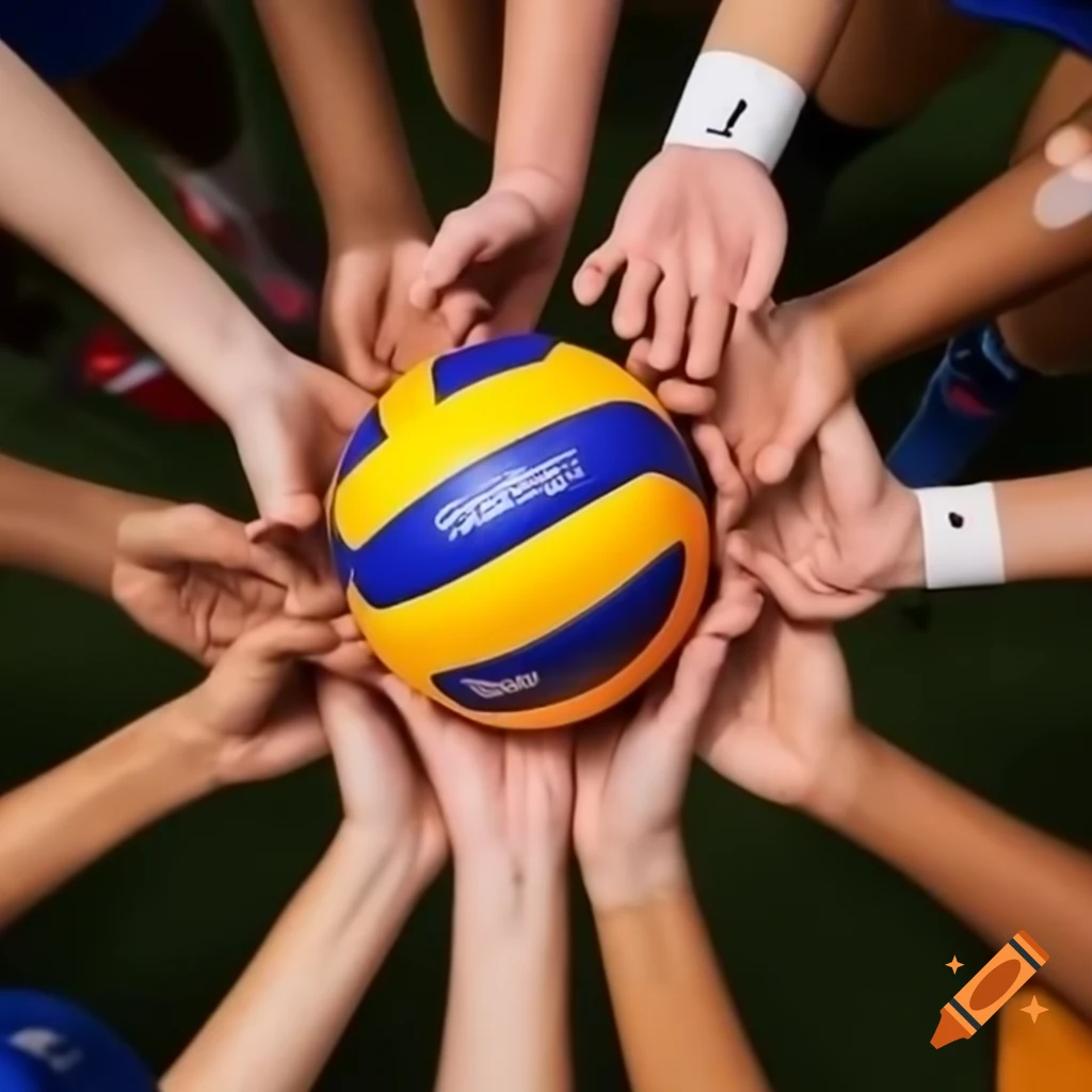 Hands of volleyball team forming a circle