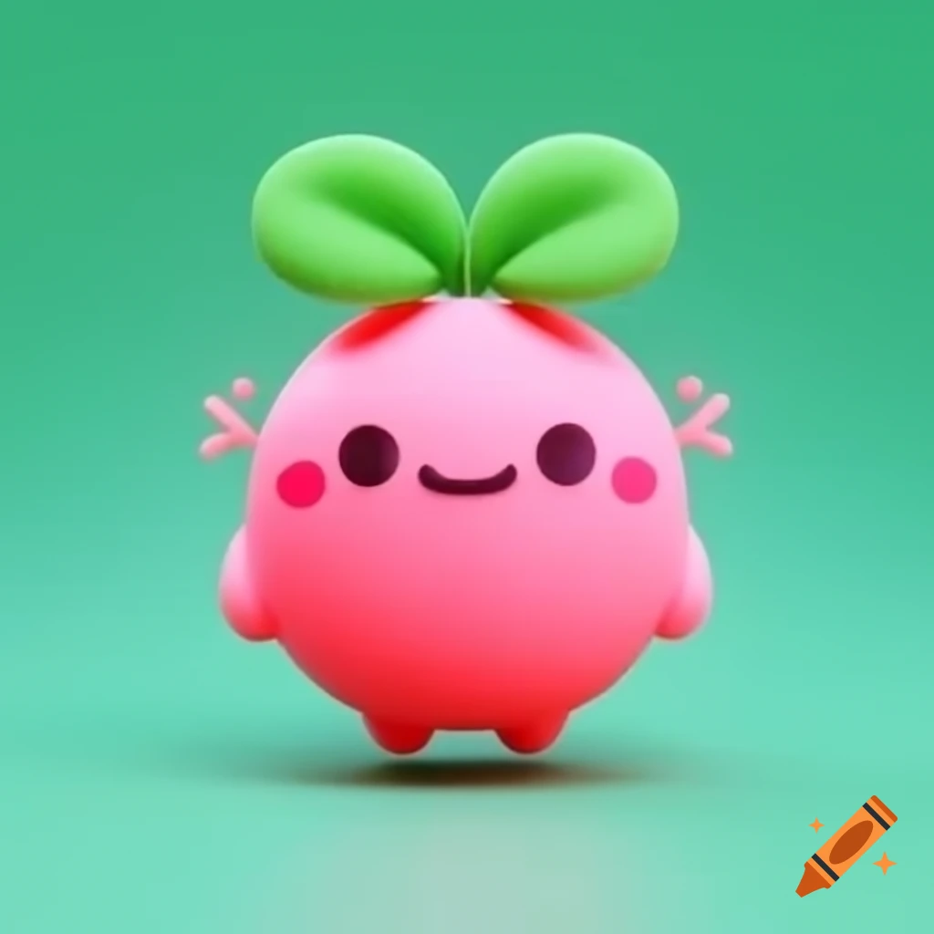 Cute candy-like characters in red and blue with leaves on their heads, interacting on leaves