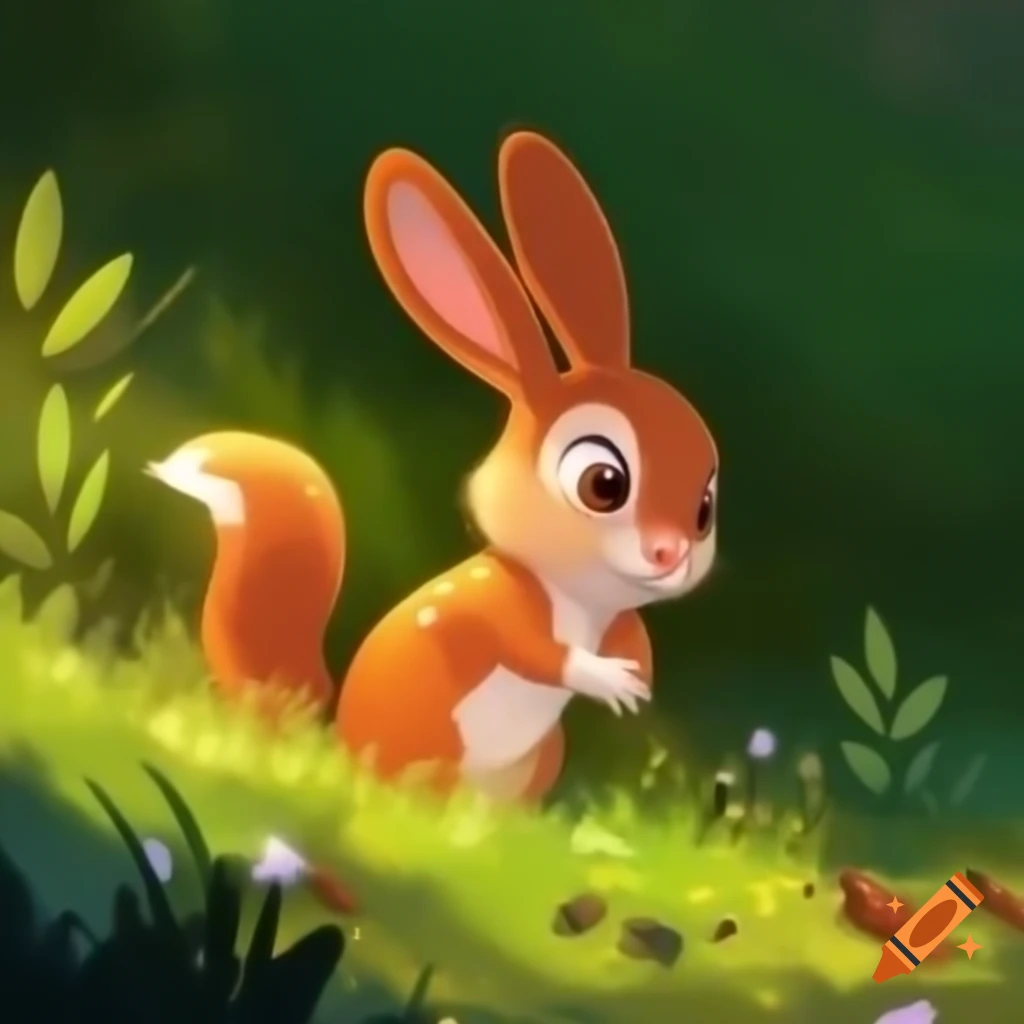 The Helpful Rabbit Ava the Helpful Rabbit in vibrant green forest with sunlight on Craiyon