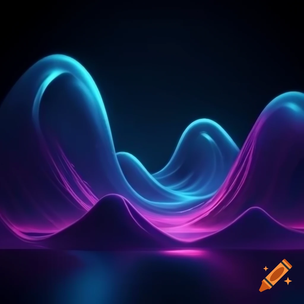 Futuristic neon waves with glowing particles in deep blue and purple ...