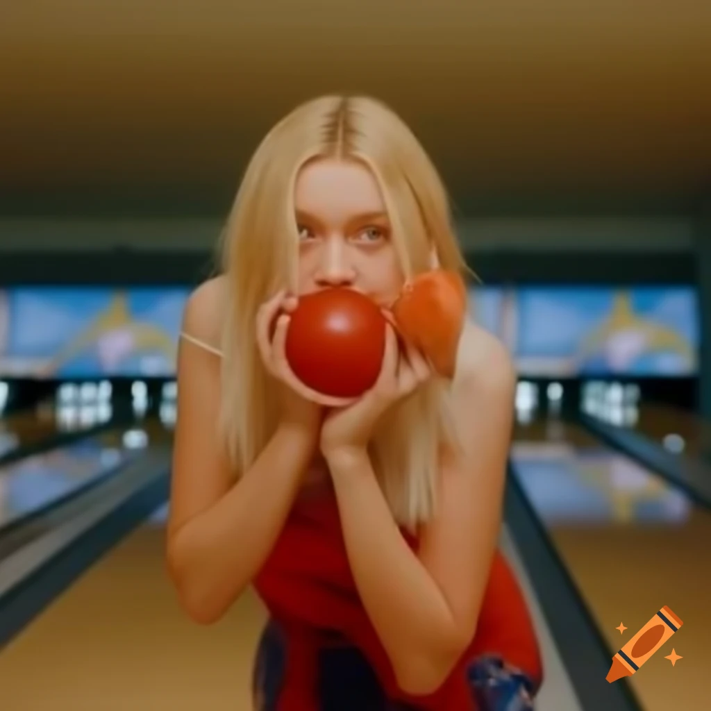 Cute blond woman enjoying time at a bowling alley